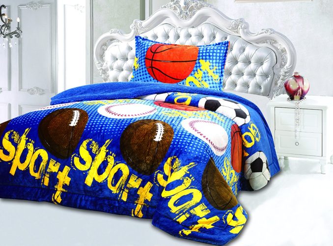 All American Collection New Super Soft and Warm 2 Piece Borrego-Sherpa Blanket Vanessa Twin Size (Sport Blue) - Red White and Blue Boys Bedding
