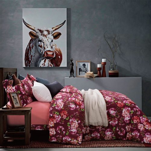 Autumn Leaf Watercolor Print Brushed Cotton Duvet Cover Modern Tree Branches Pattern Soft and Warm Bedding Set Cream Copper Rust Burgundy Mauve Fall Colors Leaves (Queen, Burgundy)