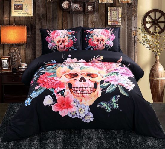 Burgundy Comforter Sets - Babycare Pro 3D Bedding Sets with Comforter King Size for Adults,Cotton Comforter Sets King 5 Pieces, 1 Duvet Cover,1 Flat Sheet,2 Pillowcases,1 Comforter (King, Skull Pink)