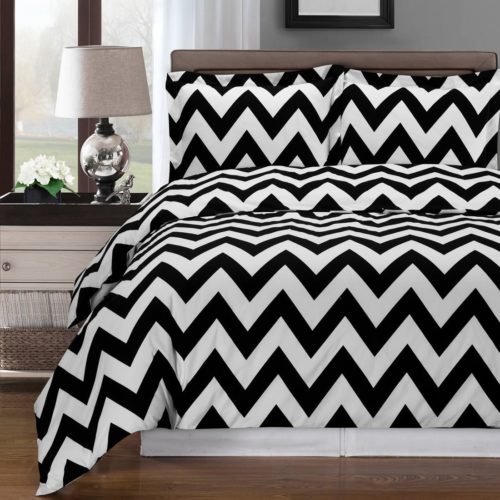 Elegant Black and White Bedroom Ideas - black and white chevron bedding - Chevron Duvet Cover Set, King California King 3 Piece Set, Black White