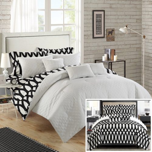 black and white quilt set - Chic Home 8 Piece Holland Diamond Quilted Embroidered With Contemporary REVERSIBLE printed backside Twin Bed In a Bag Comforter Set Beige Includes 3 Piece Sheet