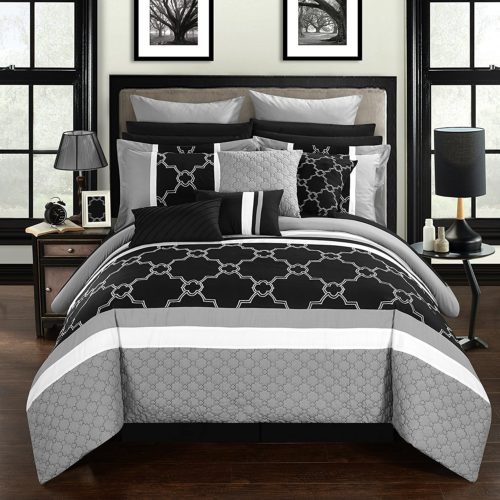 black and white comforter sets queenblack and white comforter sets queen - Chic Home CS2827-AN Camilia 16 Piece Bed in A Bag Comforter Set, Black, Queen