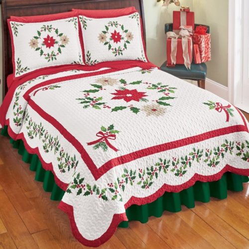 Christmas Evergeen Garland Quilt, Red And Green, King