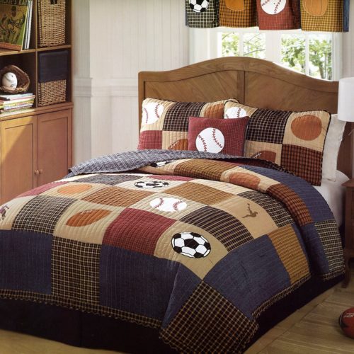 Classic Sports Full-Queen Quilt and 2 Pillow Shams by Pem America - Red White and Blue Boys Bedding