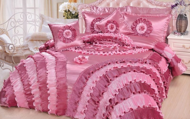 DaDa Bedding 5-Piece Victorian Satin Comforter Set, California King, Pink - Victorian Bedding Collections