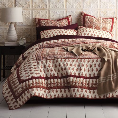 DaDa Bedding Bohemian Moroccan Paisley Cotton Quilted Coverlet Bedspread Set - Bright Vibrant Multi Colorful Mustard Yellow White Red Floral Print - Cal King - 3-Pieces