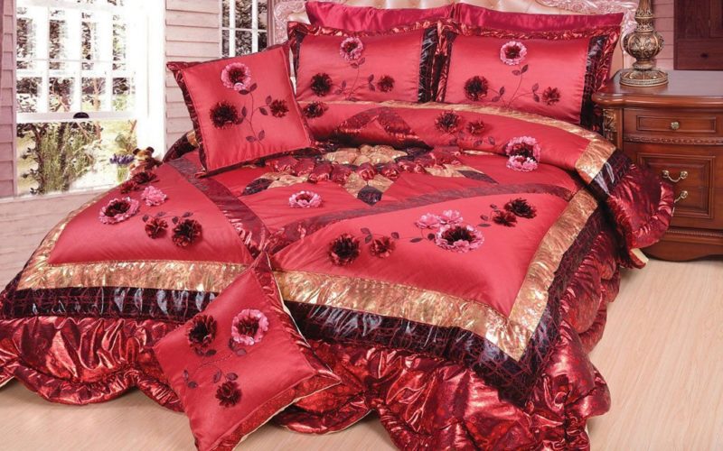 Burgundy Comforter Sets - DaDa Bedding Crimson Cherries Comforter Quilt Bed Set, Twin, Deep Red, 3-Pieces