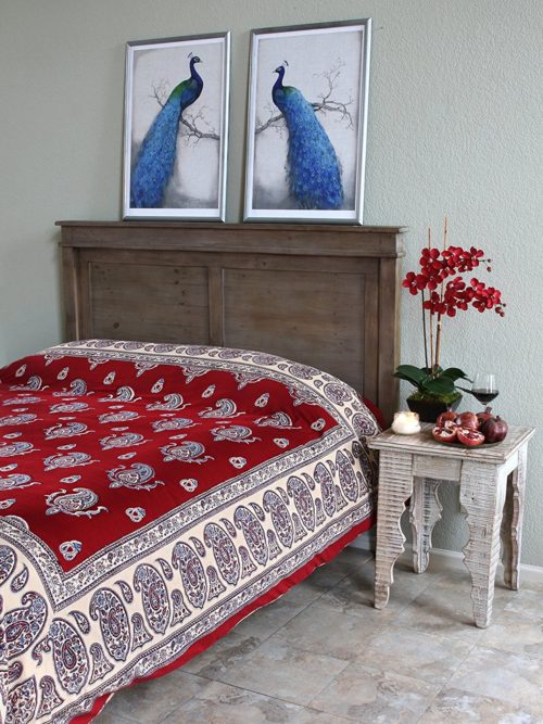 Dancing Paisleys ~ Paisley Print Vintage Red Queen Bedspread 90x90