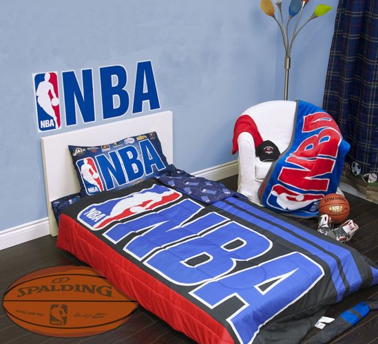Exclusive NBA Basket Ball Collection 4 Pcs Twin Comforter Quilt & Sheet Set Official Licensed New - Red White and Blue Boys Bedding