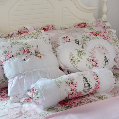 FADFAY Romantic Pink Floral Throw Pillows Candy Heart Square Shaped Sofa Bed Throw Pillows,3 Pieces (Square Pillow,Candy Pillow, Heart Pillow) - shabby chic vintage bedding