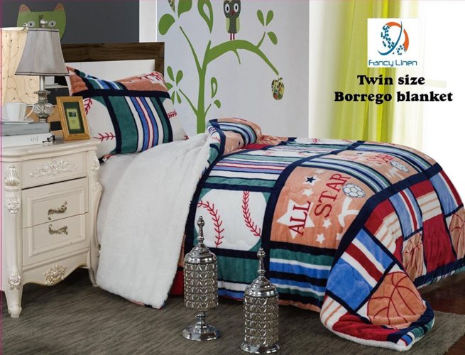 Red White and Blue Boys Bedding - Fancy Collection 2pc Twin Size Teens-boys Blanket Sumptuously Soft Plush Sport Blue Red Green with Sherpa Winter Blankets Bedspread Super Soft New