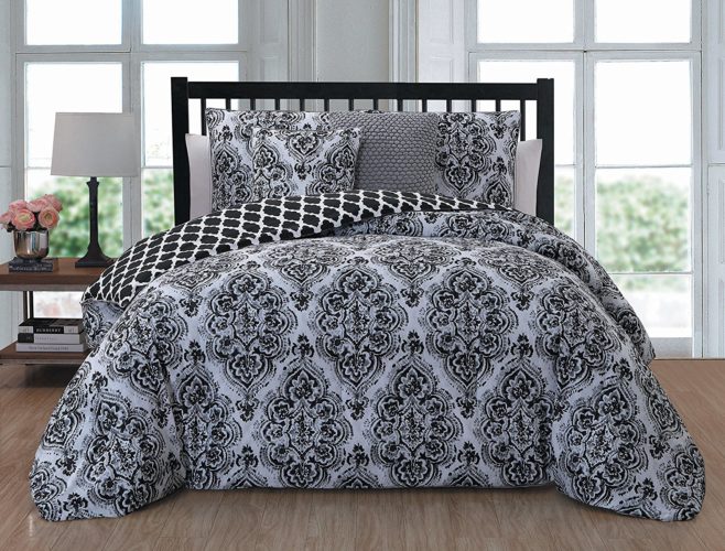 black and white comforter king - Geneva Home Fashion Teagan 5-Piece Comforter Set King, Black-White