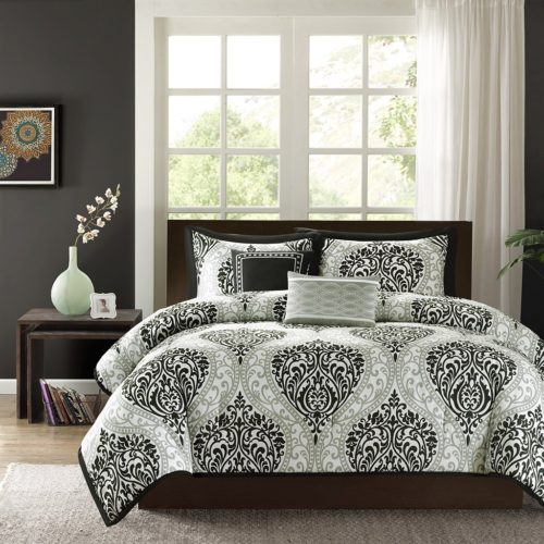 black and white comforter twin - Intelligent Design - Senna -All Seasons Comforter Set -4 Piece - Aqua - Damask Pattern - Twin-TwinXL Size