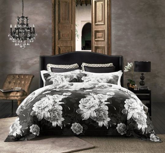 Jieshiling Cotton Wrinkle Count Egyptian Quality Duvet Cover Set,（Queen black）