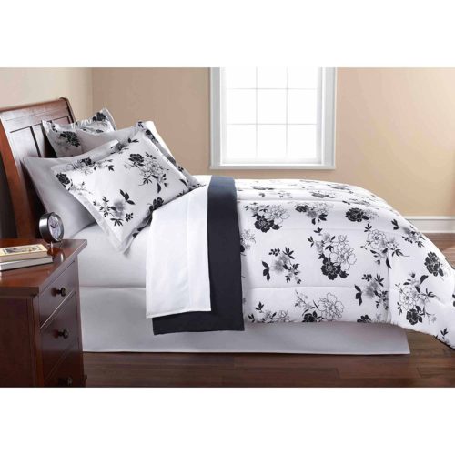 black and white comforter king - Mainstay 8 Piece OPP Floral Bed in Bag Comforter Set, Black-White, King