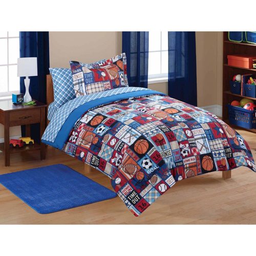 Red White and Blue Boys Bedding - Mainstays Kids Sports Patch Coordinated Bedding Set - TWIN