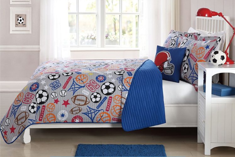 MarCielo 3 Piece Kids Bedspread Quilts Set Throw Blanket for Teens Boys Girls Bed Printed Bedding Coverlet, Twin Size (Football Super Star) - Red White and Blue Boys Bedding