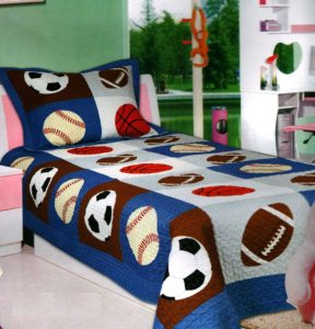 Mk Collection 2 Pc Bedspread Boys Sport - Football Basketball Baseball Twin - Twin Extra Long 68 x 90 New - Red White and Blue Boys Bedding
