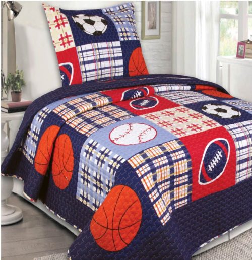 Mk Collection Bedspread set Boys Sport Football Basketball Baseball Dark Blue (Twin) - Red White and Blue Boys Bedding