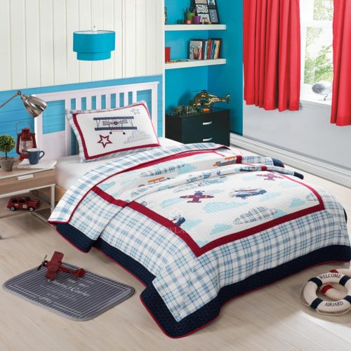 Red White and Blue Boys Bedding - NEWLAKE Airplane Bedding Quilt Set for Kids, 2 Pieces of Comforter Sets, Twin Size