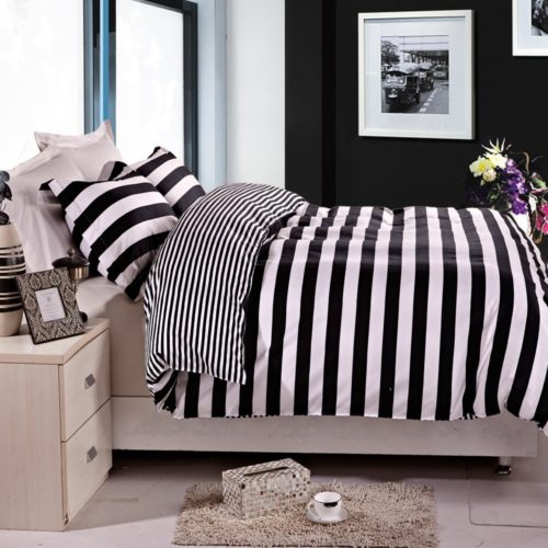 black and white striped bedding - NTBAY 3 Pieces Duvet Cover Set Black and White Stripe Printed Microfiber Reversible Design(Full-Queen, Stripe)