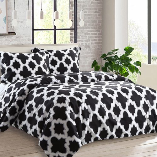 black and white duvet cover queen - NTBAY 3 Pieces Duvet Cover Set Printed Microfiber Reversible Design(Queen, Quatrefoil)