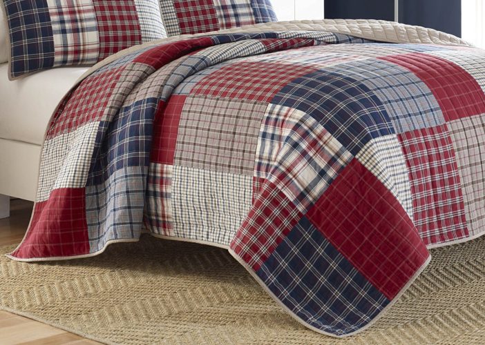 Burgundy Bedspreads - Nautica Ansell Cotton Pieced Quilt, Full-Queen, Red-Blue