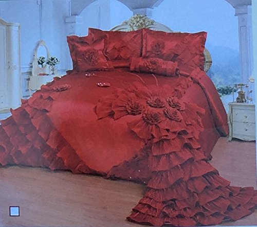 Octorose Royalty Oversize Wedding Bedding Bedspread Comforter Set (BP-H1-Q, Red)