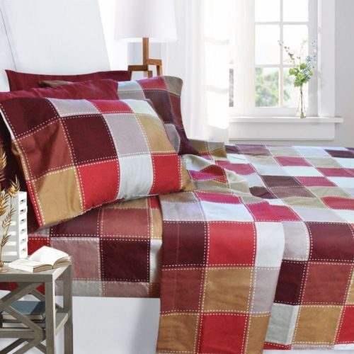 Burgundy Bedspread - Printed Bed Sheet Set, Queen Size - Checkerboard - By Clara Clark, 6 Piece Bed Sheet 100% Soft Brushed Microfiber, With Deep Pocket Fitted Sheet, 1800 Luxury Bedding Collection, Hypoa