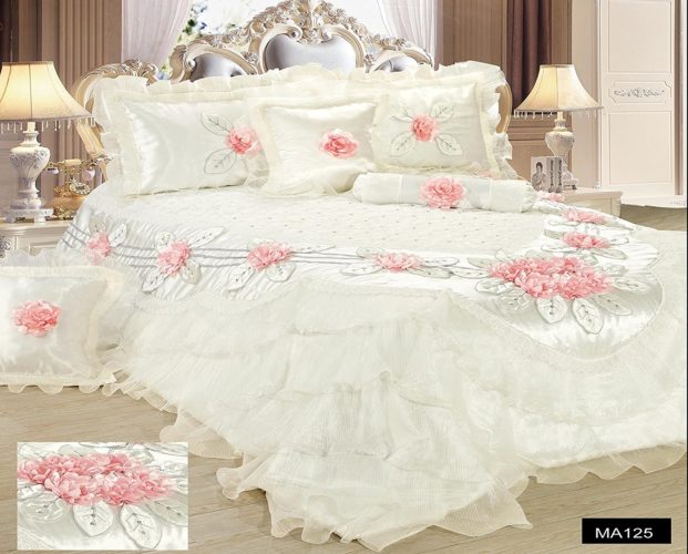 Tache Home Fashion MA125-Q Tache 6 Piece Floral Delicate Rose Pink White Luxurious Comforter Set, Queen - victorian bedding collections