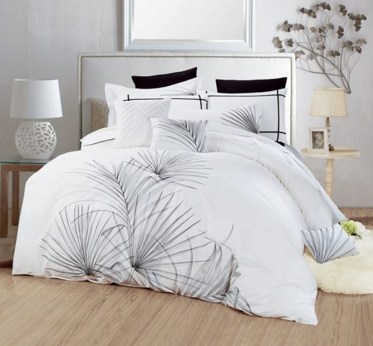 black and white duvet cover king - Tevel Soft Hypoallergenic 300TC 100% Cotton 3pc Percale Duvet Cover Set Breathable Tropical Plant Embroidered Bedding Collection, King White