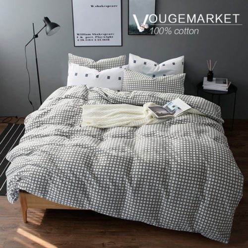 black and white duvet cover sets - Vougemarket Lightweight Cotton 3pc Duvet Cover set(Queen,King),1 Duvet Cover matching 2 Pillow Shams,Gingham Pattern Grey Grid Plaid,No Filling-Full-Queen,Style