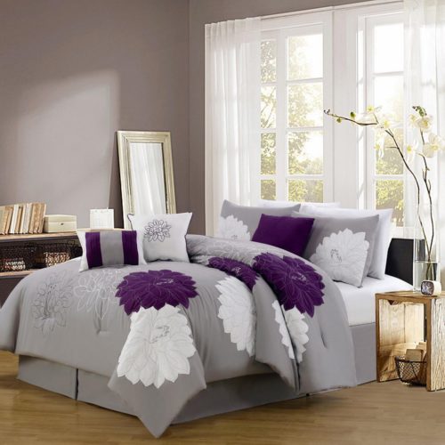 floral purple bedding - 11 Piece Queen Provence Embroidered Bed in a Bag Set