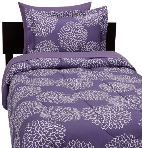 AmazonBasics 5-Piece Bed-In-A-Bag - Twin-Twin Extra Long, Purple Floral Bedding