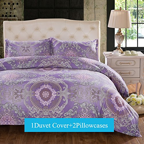 Purple Bedding King size - Duvet Cover Sets King Size 3-pieces , Purple Floral Lavender Boho Bohemia Exotic Patterns Design,Without Comforter (King, (1Duvet Cover+2Pillowcases)#02)