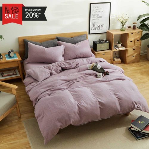 MKXI Simple Bedroom Collection 3 Pieces Purple Queen Size Duvet Cover Set,Cross Printed