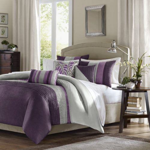 Purple and Grey Bedding - Madison Park 7 Piece Comforter Set, California King - Purple