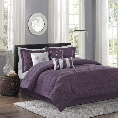 Madison Park Hampton 7 Piece Purple Comforter Sets Queen, Plum