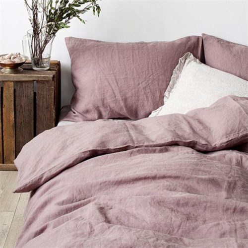 Merryfeel 100% Linen Duvet Cover Set - Full-Queen - Mauve
