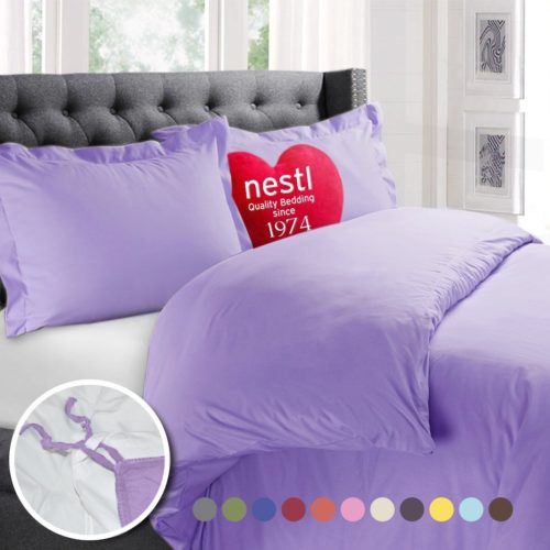 Nestl Bedding Duvet Cover Duvet Insert, Luxury 100% Super Soft Microfiber, Full Size, Color Lavender Light Purple 3 Piece Duvet Cover Set
