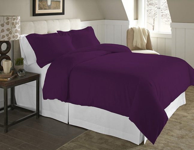Pointehaven 3-Piece 200 GSM Flannel Duvet Cover Set, Full-Queen, Solid, Plum