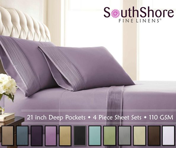 Purple Bedding King Size - Southshore Fine Linens - 4 Piece - Extra Deep Pocket Pleated Sheet Set , KING , LAVENDER