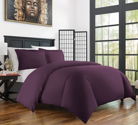 Best Bamboo Bedding - Zen Bamboo Ultra Soft 3-Piece Rayon Derived Bamboo Duvet Cover Set - Hypoallergenic and Wrinkle Resistant - Full-Queen - Purple