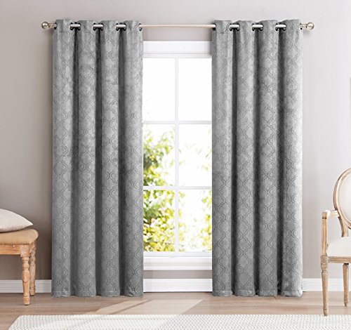 HLC.ME Redmont Lattice Wide-Width Thermal Blackout Grommet Curtain Panel - 84 inch Long (Light Matching Grey Curtains)