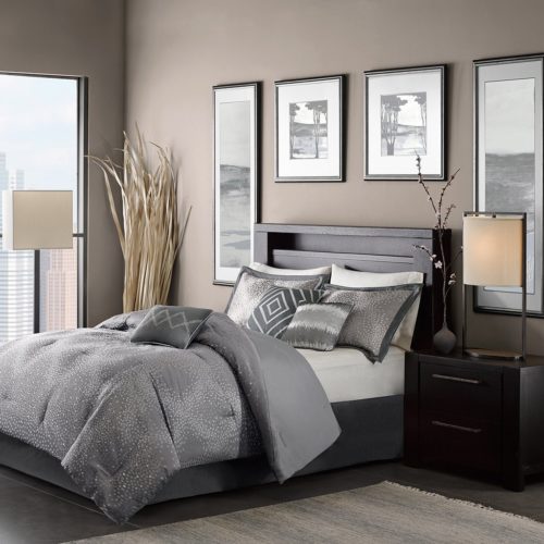 Madison Park MP10-922 Quinn 7 Piece Comforter Set, Queen, Grey Bedding
