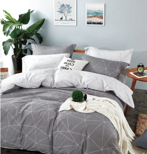 Minimal Style Geometric Shapes Duvet Quilt Cover Modern Scandinavian Design Bedding Set (King, Light Grey Bedding)