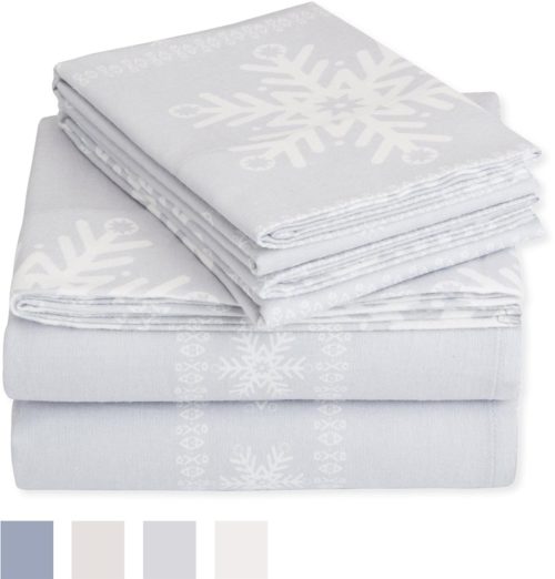 Pinzon Flannel Sheet Set – Twin, Snowflake Grey Bedding