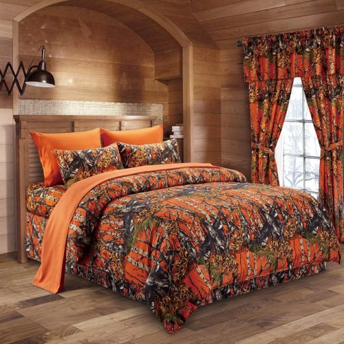 The Woods Orange Camouflage Queen 8pc Premium Luxury Comforter Camo Bedding Set For Hunters Cabin or Rustic Lodge Teens Boys and Girls