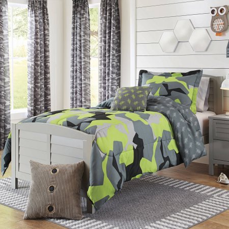 Military Camo Bedding Sets - Unique and Adventurous Better Homes and Gardens Kids Camo Lime Bedding Comforter Set, , Lime-Grey-Black (Twin - Twin XL)