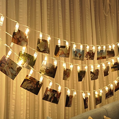 30 LED Photo Clips String Lights, Wedding Party Christmas Indoor Home Decor Lights for Hanging Photos, Cards, Memos and Artwork, 10.5 ft Battery Powered Warm White
